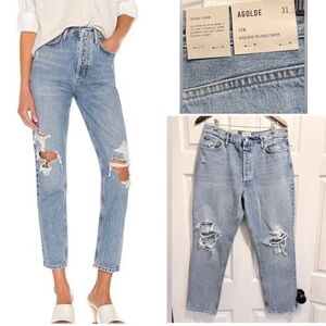 NWT AGOLDE Denim Distressed Jeans Fen High Rise Relaxed Taper in Wander 31 NEW